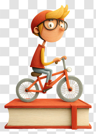Boy Riding On Book - Boy Riding Bicycle On Book Transparent PNG