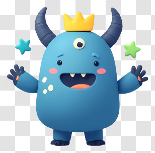 Kawaii Alien - Blue Crowned One-eyed Monster Transparent PNG