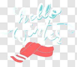 Red And White Striped Scarf - Hello Winter Text With Red Scarf Transparent PNG