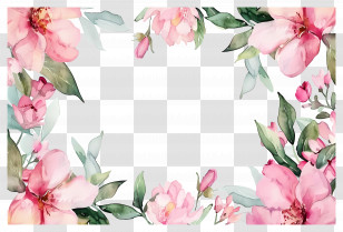Tropical Flower Background - Pink Floral Frame With Watercolor Design Transparent PNG