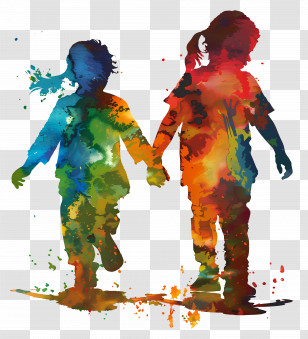 Children Silhouette - Colorful Silhouette Of Children Holding Hands Transparent PNG