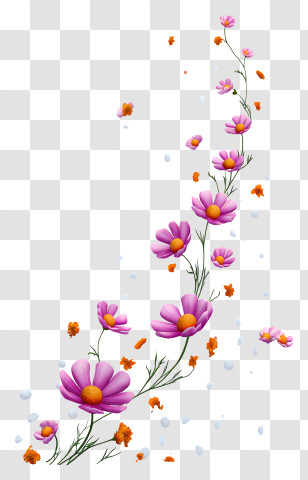 Flower Line - Delicate Pink Flowers On Stems Transparent PNG