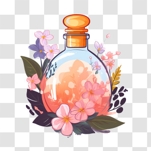 Perfume Bottle - Glass Bottle Adorned With Pink Flowers Transparent PNG