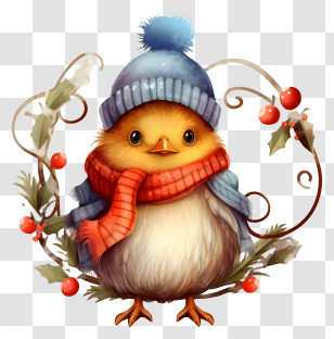 Cute Chicken - Adorable Winter Chick With Scarf And Hat Illustration Transparent PNG