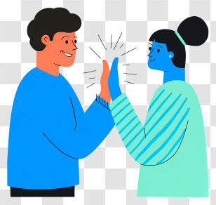 Teamwork - High-Five Couple Minimal Illustration Transparent PNG