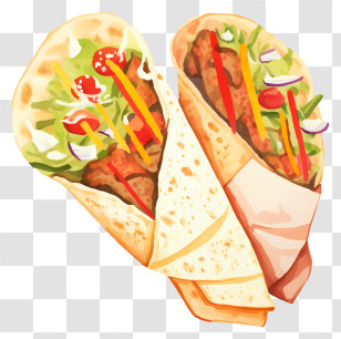 Pita Bread Wraps - Colorful Shawarma Wrap Illustration Transparent PNG