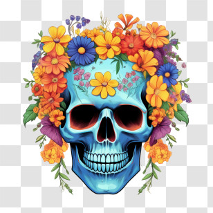 Sugar Skull - Floral Skull Art For Day Of The Dead Transparent PNG
