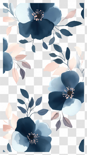 Flower Background - Dark Blue Floral Pattern Transparent PNG