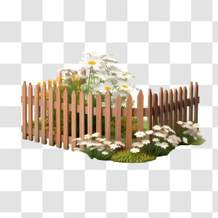 Wooden Garden Fence - Wooden Fence With Flowers Transparent PNG