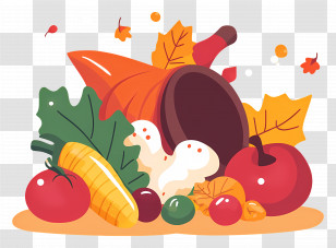 Autumn Harvest - Cornucopia With Harvest Fruits And Vegetables Transparent PNG