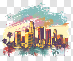 Los Angeles - Colorful Skyline Art Of City Buildings Transparent PNG