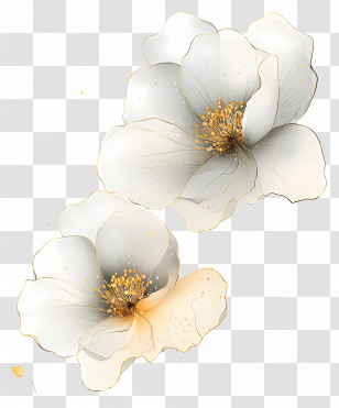 Gold Floral Ornament - White Flowers Illustration Transparent PNG