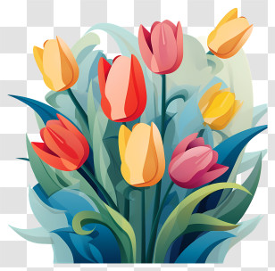 Tulips - Colorful Illustration Of Vibrant Tulips Transparent PNG