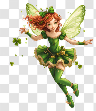 Fairy - Green Fairy With Clover And Wings Transparent PNG