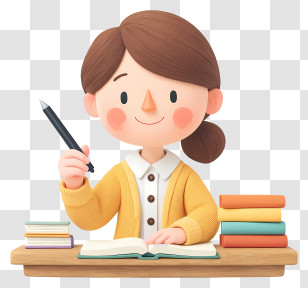 Woman Sitting Writing - Cute Girl Studying With Books Transparent PNG