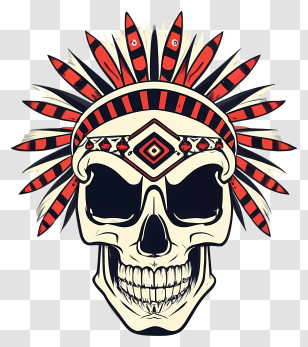 Skull - Tribal Skull With Artistic Headdress Transparent PNG