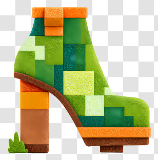 Minecraft Heeled Shoe - Pixelated Green Boot Transparent PNG