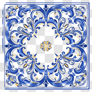 Blue Frame - Blue And White Floral Pattern Tile Transparent PNG