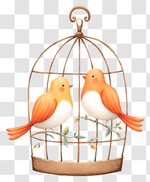 Two Birds In Cage - Charming Birds In A Cage Transparent PNG