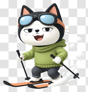 Cat Mascot Enjoying Winter - Cool Cat Skiing With Goggles Transparent PNG