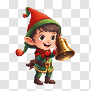 Christmas Elf - Adorable Christmas Elf Holding A Bell Transparent PNG