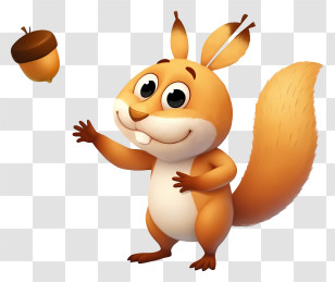 Cartoon Squirrel - Playful Orange Squirrel With Acorn Transparent PNG