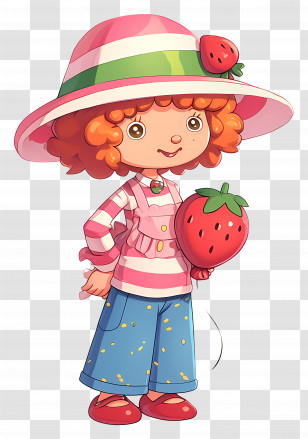 Strawberry Shortcake - Cute Strawberry Cartoon Girl In Hat And Overalls Transparent PNG