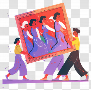 Oil Painting - Team Carrying A Large Painting Transparent PNG