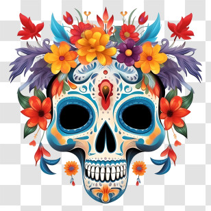 Day Of The Dead
 - Decorated Sugar Skull With Flowers Transparent PNG