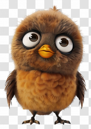 Brown Bird - Adorable Fluffy Brown Bird With Big Eyes Transparent PNG