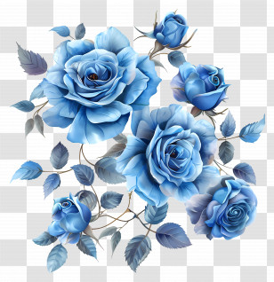 Blue Roses - Luxurious Blue Roses Arrangement In Illustration Transparent PNG