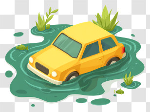 Car Submerged In A Swamp - Yellow Car Stuck In Water Transparent PNG