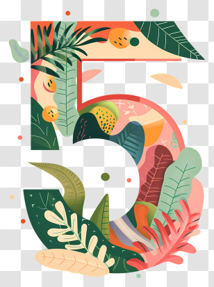 Geometric Shape - Decorative Number Five With Floral Elements Transparent PNG