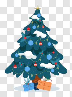 Christmas Tree - Decorated Christmas Tree With Snow And Gifts Transparent PNG