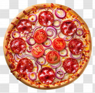 3d Pizza - Top View Of Pepperoni Pizza With Toppings Transparent PNG