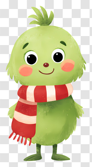 Cute Furry Grinch - Green Fluffy Mascot With Scarf Transparent PNG