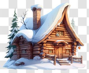 Log Cabin - Wooden Snow-Covered Cabin In A Winter Landscape Transparent PNG