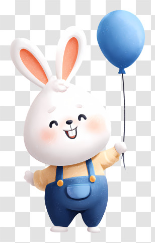 Cute Bunny With Balloon - White Bunny With Blue Balloon Transparent PNG