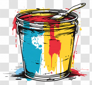 Bucket Of Paint - Colorful Paint Bucket With Brush Transparent PNG