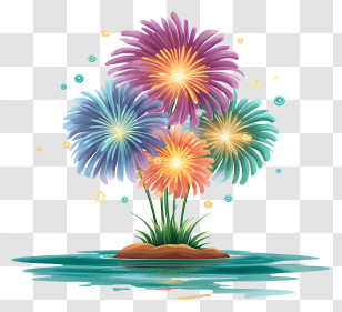 Fireworks Over Water - Colorful Fireworks Over Water Transparent PNG