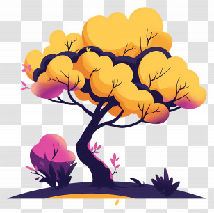 Cartoon Tree - Whimsical Tree With Bright Yellow Leaves Transparent PNG