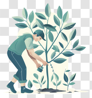 Tree Planting - Gardener Watering A Growing Plant Transparent PNG