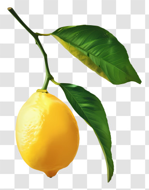 Lemon - Yellow Lemon With Green Leaves Illustration Transparent PNG