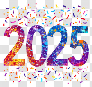 New Year 2025 - Colorful 2025 Festive Design With Confetti Transparent PNG