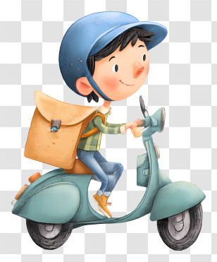 Delivery Boy Riding Scooter - Boy Riding A Scooter Illustration Transparent PNG