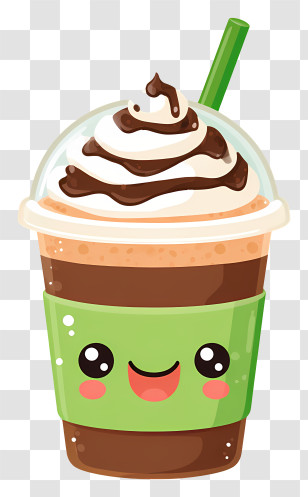 Kawaii Iced Coffee - Cute Kawaii Matcha Frappé Cup Transparent PNG