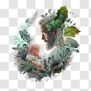 Father And Baby
 - Man And Baby With Nature Elements Transparent PNG
