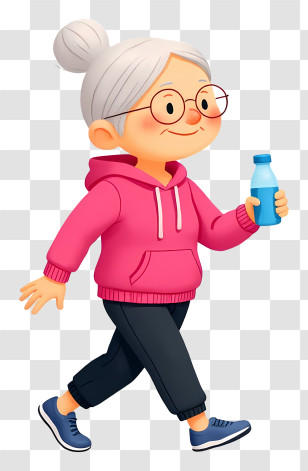 Cute Grandmother Walking - Active Grandma Walking With Water Bottle Transparent PNG