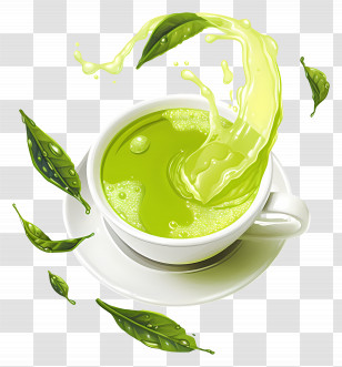 Green Tea - Green Tea Splash With Leaves Transparent PNG