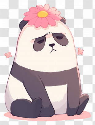 Kawaii Bear - Sad Panda With Flower Transparent PNG